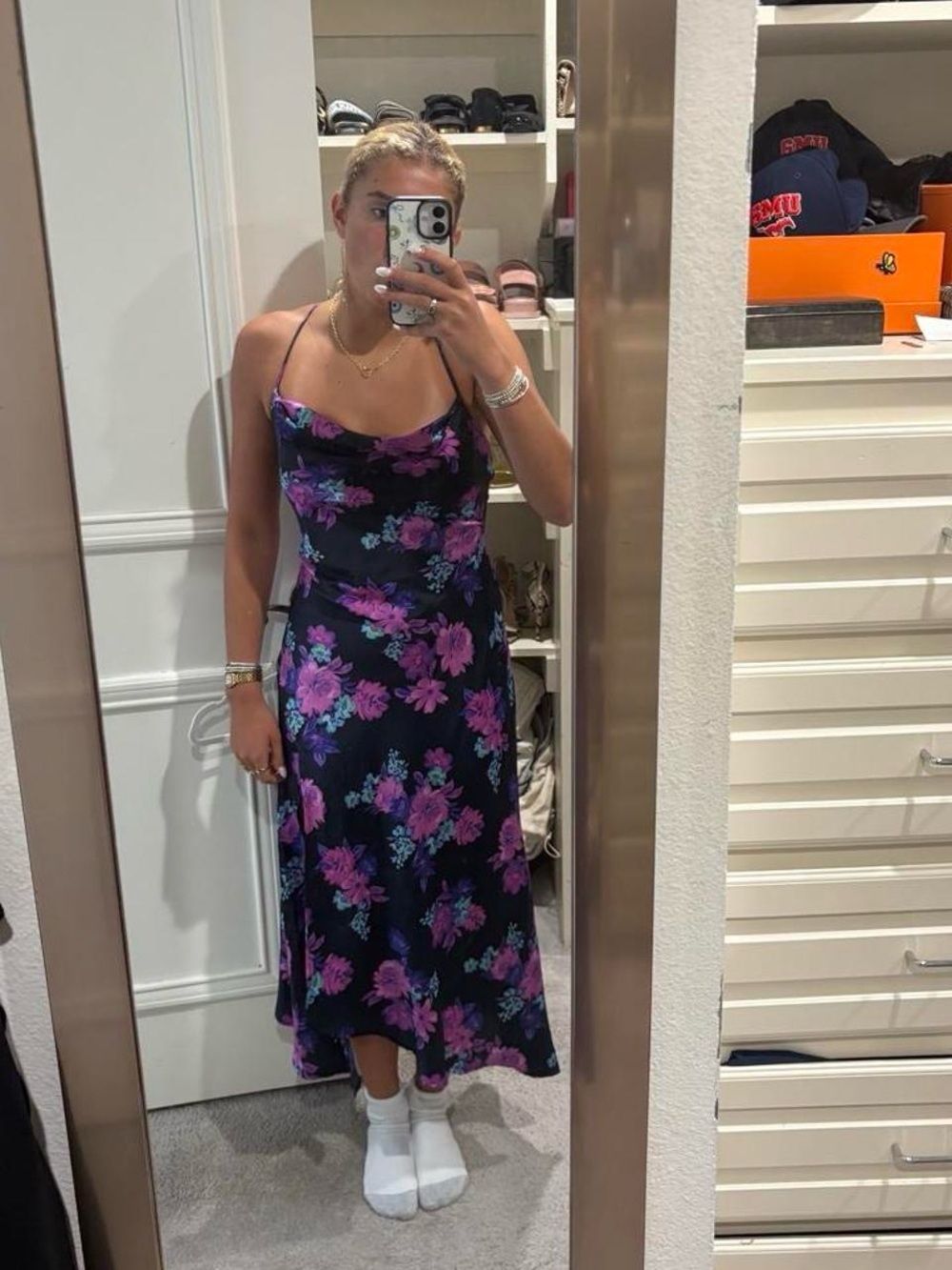 Astr The Label Black Slip Maxi Dress with Pink and Teal Floral Print